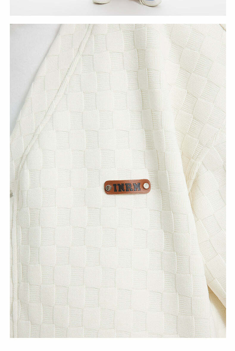 INRM Textured Check Cardigan - Y2K Summer Grunge, 90s Retro, Pastel Goth, Y2K Party Outfit