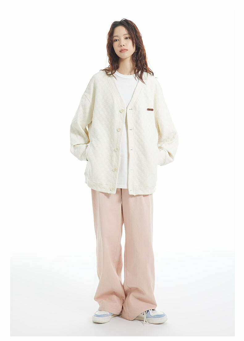 INRM Textured Check Cardigan - Y2K Summer Grunge, 90s Retro, Pastel Goth, Y2K Party Outfit