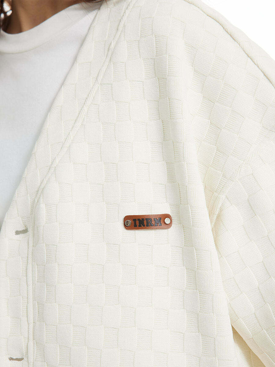 INRM Textured Check Cardigan - Y2K Summer Grunge, 90s Retro, Pastel Goth, Y2K Party Outfit