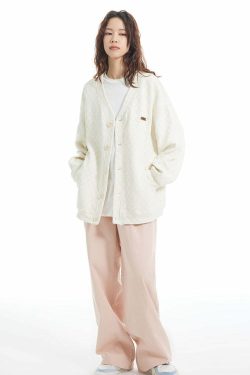 INRM Textured Check Cardigan - Y2K Summer Grunge, 90s Retro, Pastel Goth, Y2K Party Outfit