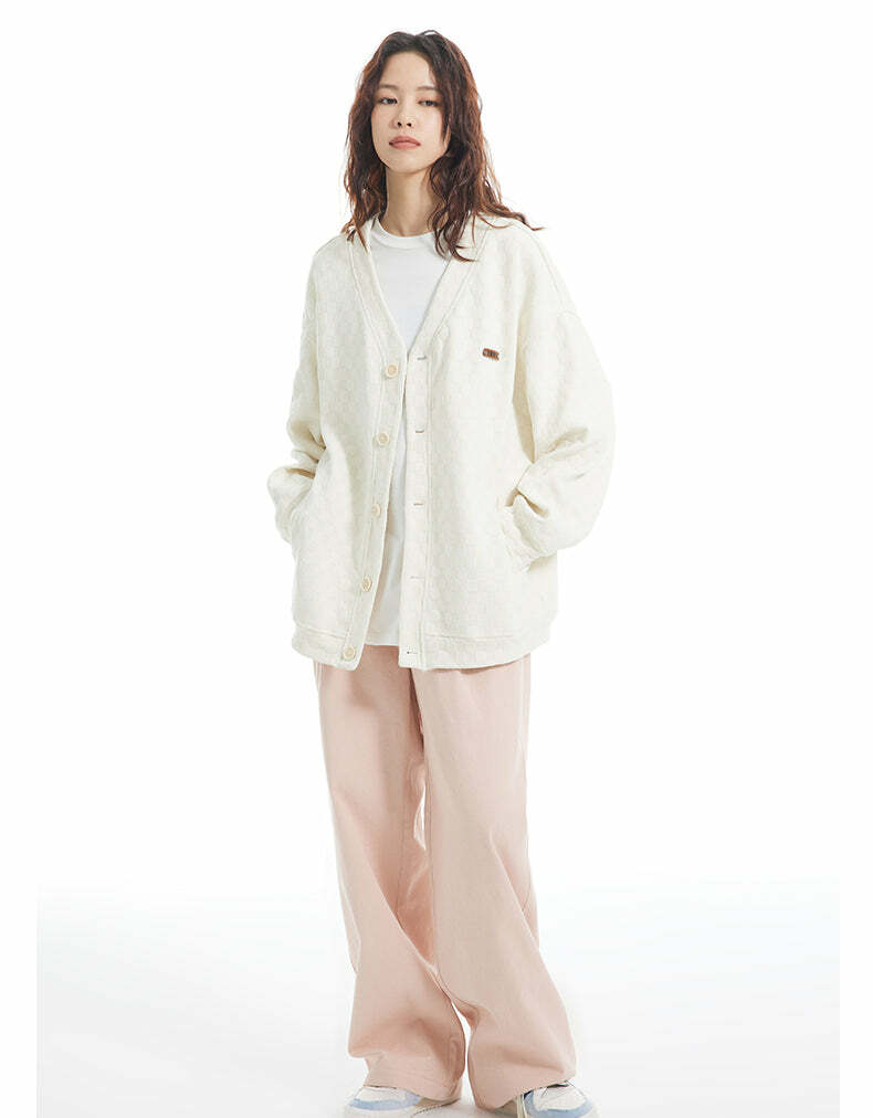 INRM Textured Check Cardigan - Y2K Summer Grunge, 90s Retro, Pastel Goth, Y2K Party Outfit