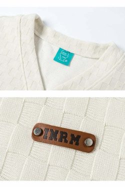 INRM Textured Check Cardigan - Y2K Summer Grunge, 90s Retro, Pastel Goth, Y2K Party Outfit