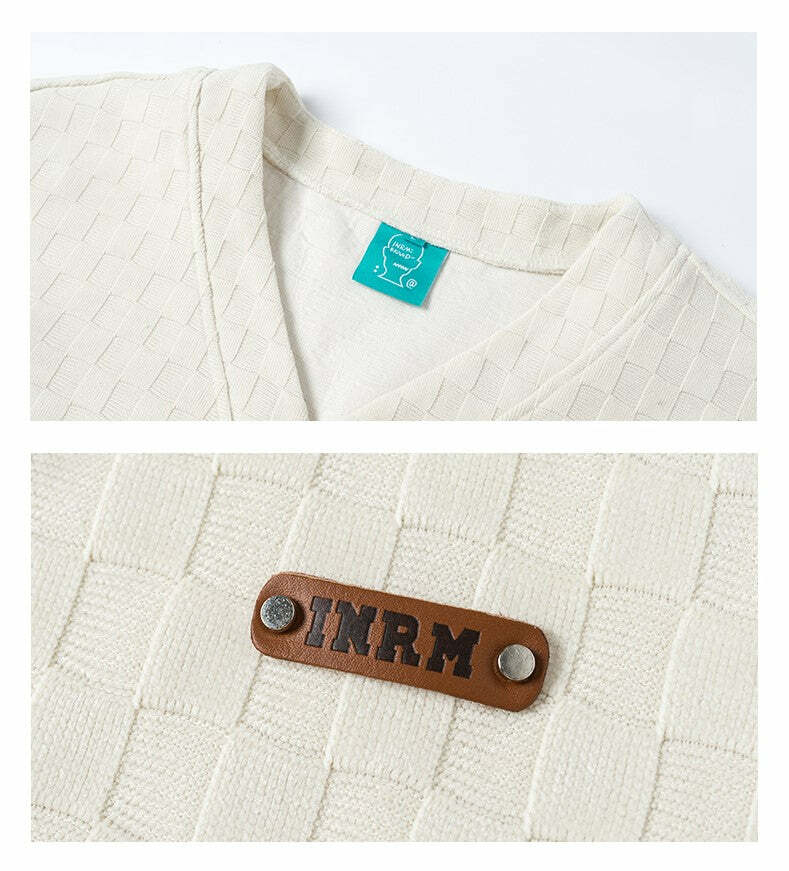 INRM Textured Check Cardigan - Y2K Summer Grunge, 90s Retro, Pastel Goth, Y2K Party Outfit