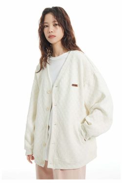 INRM Textured Check Cardigan - Y2K Summer Grunge, 90s Retro, Pastel Goth, Y2K Party Outfit