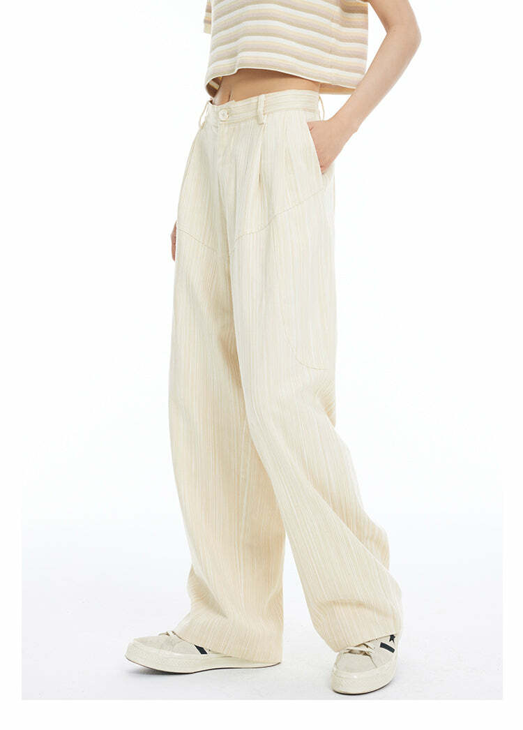 INRM Y2K Pinstripe Wide-Leg Trousers - 90s Grunge, Retro Summer, Gothic, and Club Outfits