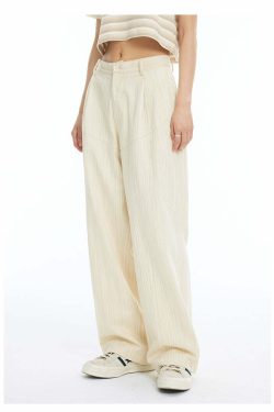 INRM Y2K Pinstripe Wide-Leg Trousers - 90s Grunge, Retro Summer, Gothic, and Club Outfits