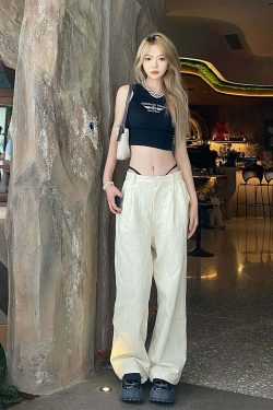 INRM Y2K Pinstripe Wide-Leg Trousers - 90s Grunge, Retro Summer, Gothic, and Party Outfits