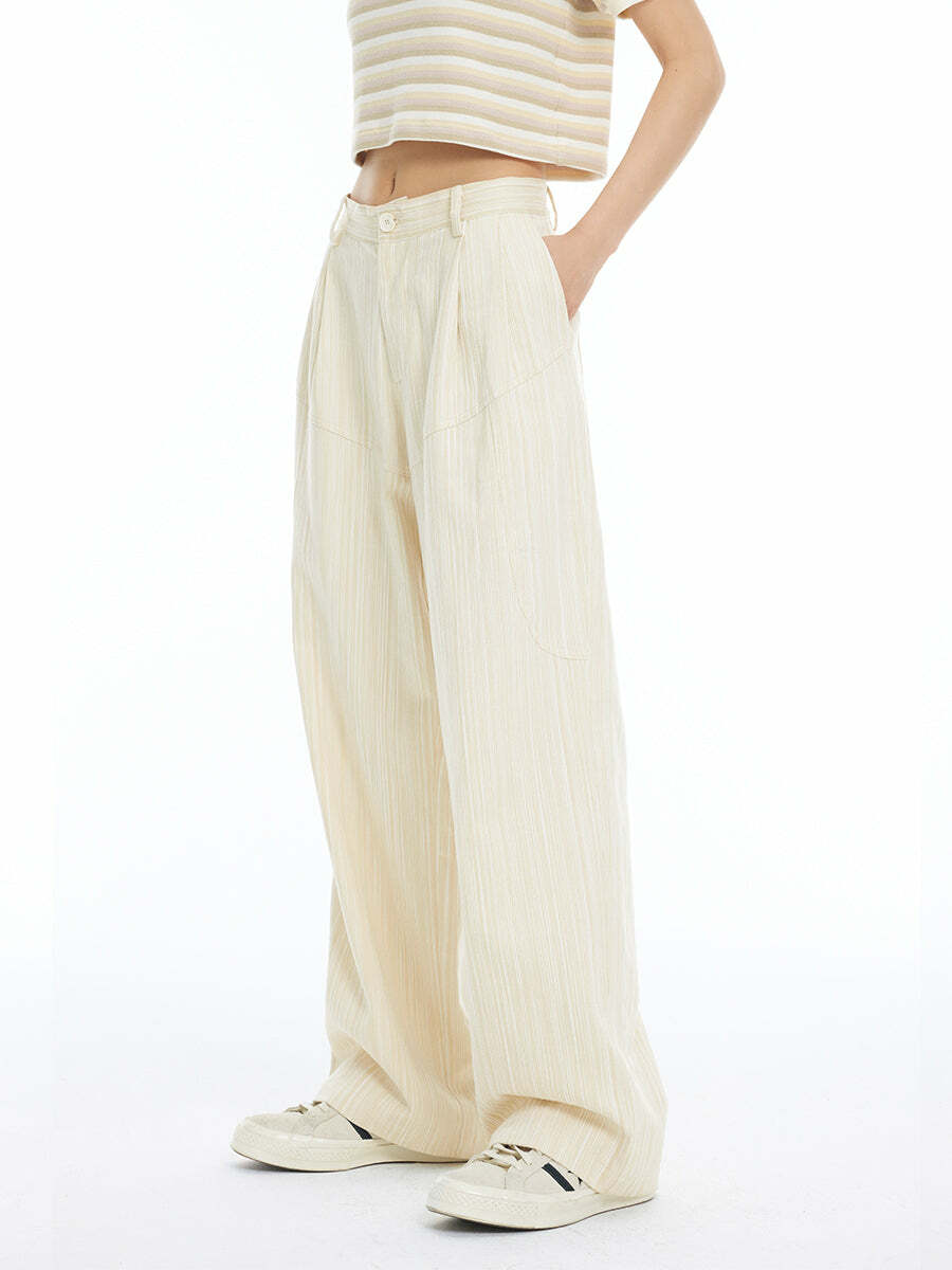 INRM Y2K Pinstripe Wide-Leg Trousers - 90s Grunge, Retro Summer, Gothic, and Party Outfits