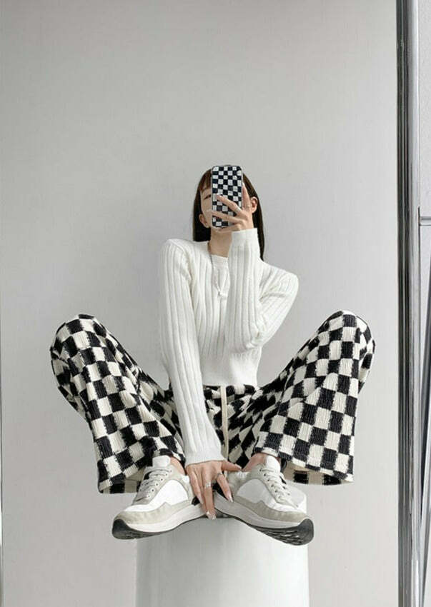 Intense Love Checkered Pants - Y2K Summer Grunge, 90s Retro, Pastel Goth, Y2K Club Outfits