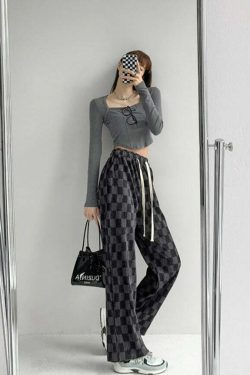 Intense Love Checkered Pants - Y2K Summer Grunge, 90s Retro, Pastel Goth, Y2K Club Outfits