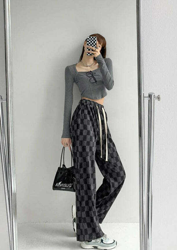 Intense Love Checkered Pants - Y2K Summer Grunge, 90s Retro, Pastel Goth, Y2K Club Outfits