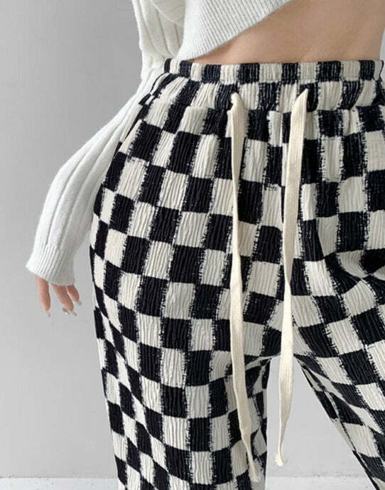 Intense Love Checkered Pants - Y2K Summer Grunge, 90s Retro, Pastel Goth, Y2K Club Outfits