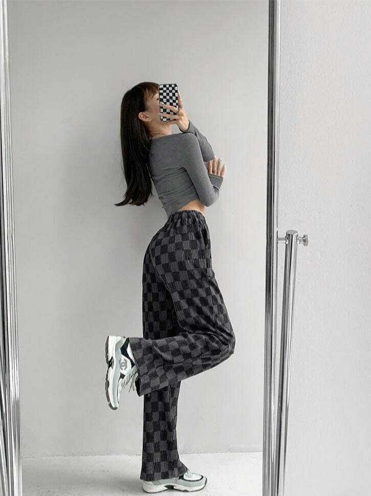 Intense Love Checkered Pants - Y2K Summer Grunge, 90s Retro, Pastel Goth, Y2K Club Outfits