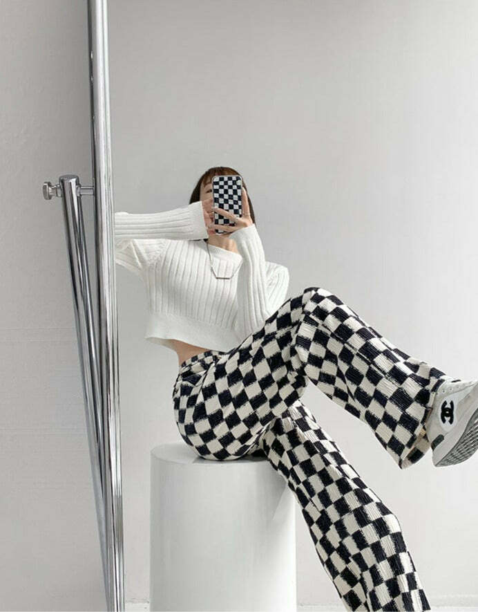 Intense Love Checkered Pants - Y2K Summer Grunge, 90s Retro, Pastel Goth, Y2K Club Outfits