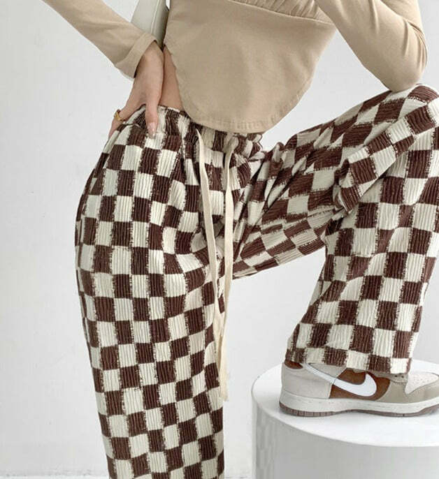 Intense Love Checkered Pants - Y2K Summer Grunge, 90s Retro, Pastel Goth, Y2K Club Outfits