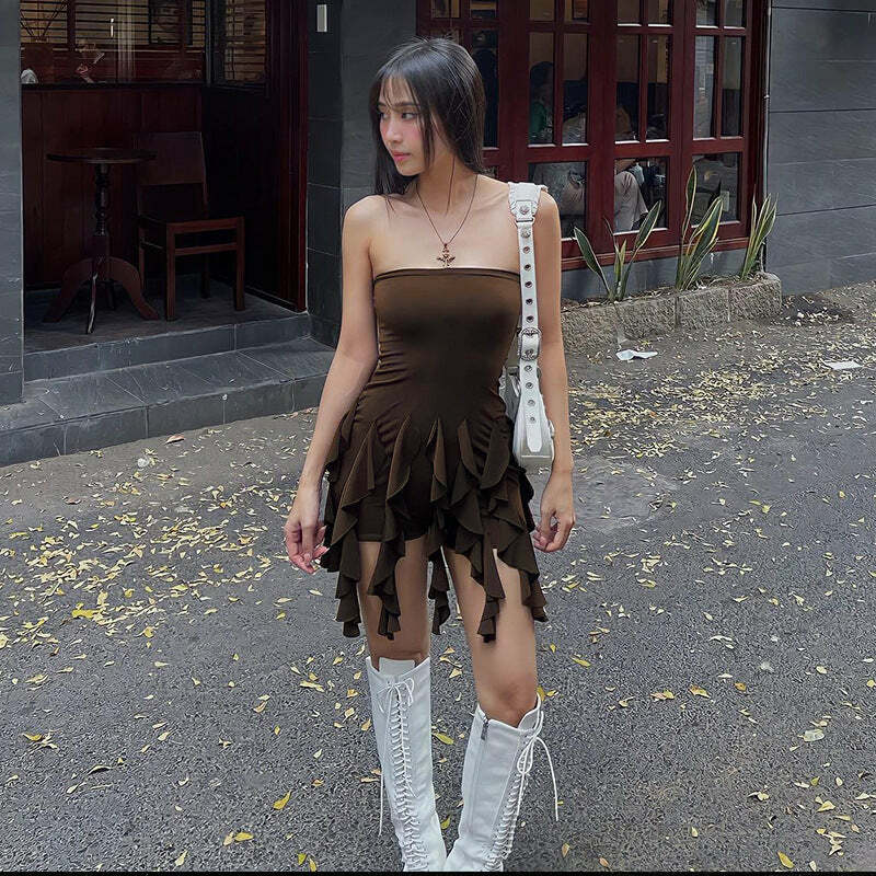 Irene Ruffle Romper Dress - Y2K Summer Outfit, 90s Fashion, Grunge, Retro Style, Pastel Goth
