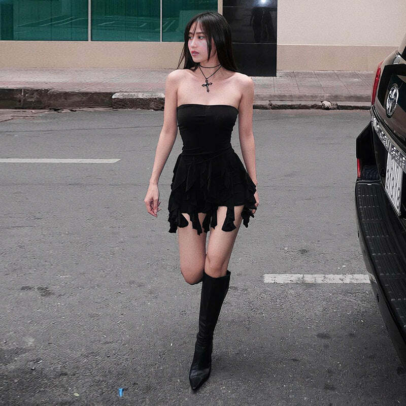 Irene Ruffle Romper Dress - Y2K Summer Outfit, 90s Fashion, Grunge, Retro Style, Pastel Goth