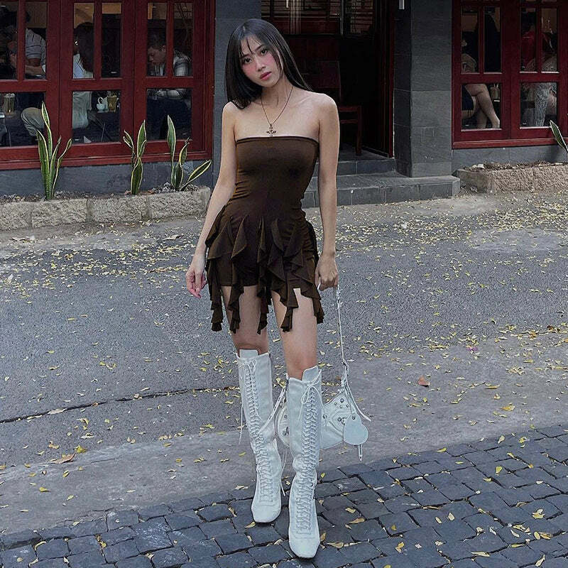 Irene Ruffle Romper Dress - Y2K Summer Outfit, 90s Fashion, Grunge, Retro Style, Pastel Goth