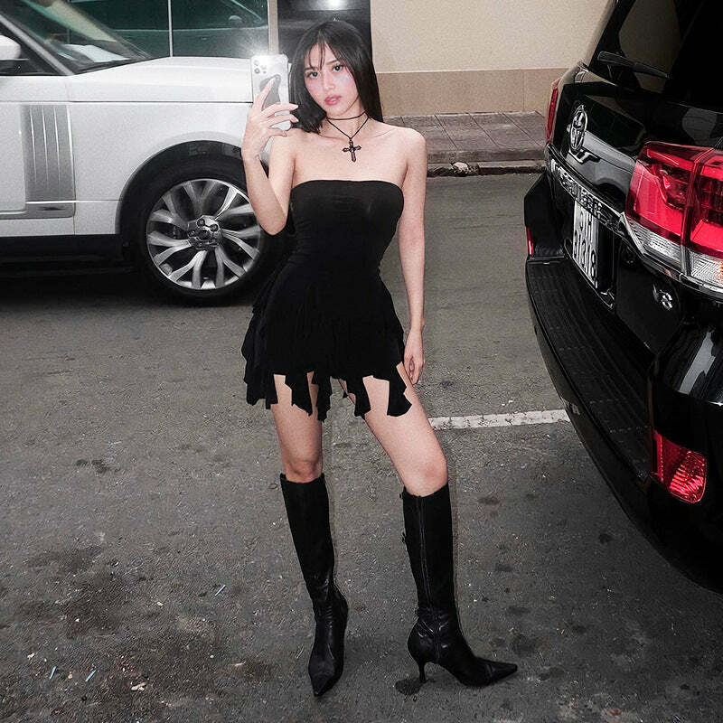 Irene Ruffle Romper Dress - Y2K Summer Outfit, 90s Fashion, Grunge, Retro Style, Pastel Goth