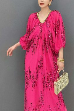 Italian Rose V Neck Sequins Tulle Long Dress - Y2K Summer, 90s Grunge, Retro Party Outfit