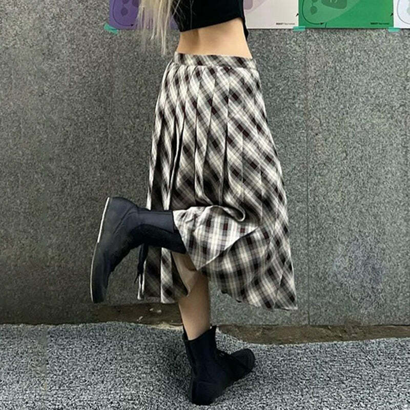 Ivie Pleated Midi Skirt - Y2K Summer Outfit, 90s Fashion, Grunge, Retro Style, Y2K Skirt