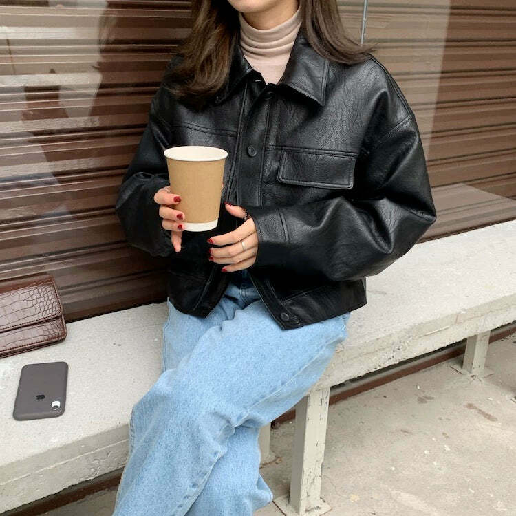 Iyla Leather Jacket - Y2K Grunge & 90s Fashion, Retro Summer Outfits, Y2K Party & Club Style