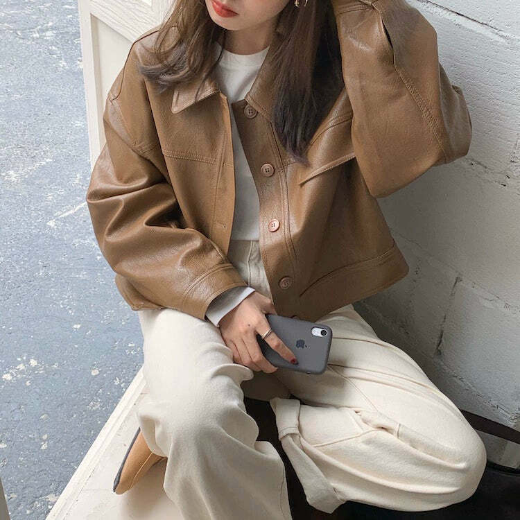 Iyla Leather Jacket - Y2K Grunge & 90s Fashion, Retro Summer Outfits, Y2K Party & Club Style