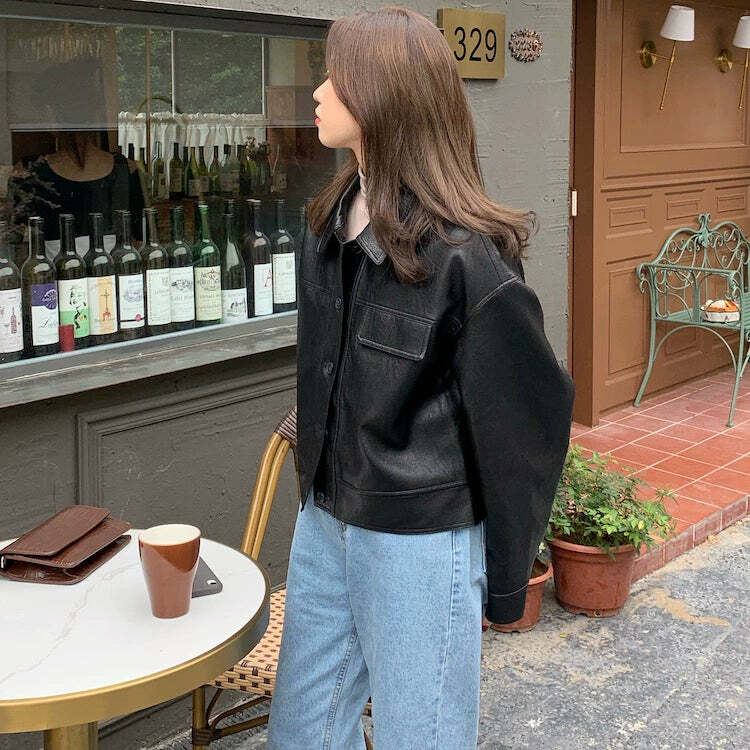Iyla Leather Jacket - Y2K Grunge & 90s Fashion, Retro Summer Outfits, Y2K Party & Club Style
