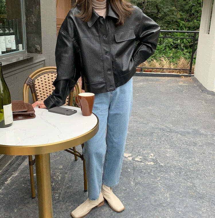 Iyla Leather Jacket - Y2K Grunge & 90s Fashion, Retro Summer Outfits, Y2K Party & Club Style