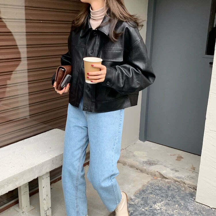 Iyla Leather Jacket - Y2K Grunge & 90s Fashion, Retro Summer Outfits, Y2K Party & Club Style