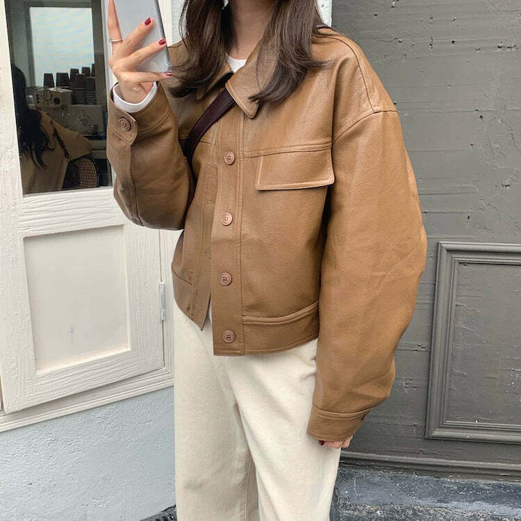 Iyla Leather Jacket - Y2K Grunge & 90s Fashion, Retro Summer Outfits, Y2K Party & Club Style