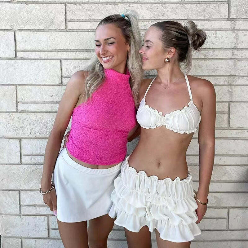 Iza Ruffle Skirt Set - Y2K Summer Grunge Outfit, 90s Fashion, Retro Style, Baby Tees, Y2