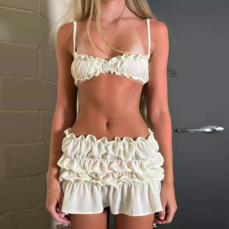 Iza Ruffle Skirt Set - Y2K Summer Grunge Outfit, 90s Fashion, Retro Style, Baby Tees, Y2