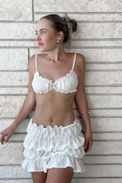 Iza Ruffle Skirt Set - Y2K Summer Grunge Outfit, 90s Fashion, Retro Style, Baby Tees, Y2