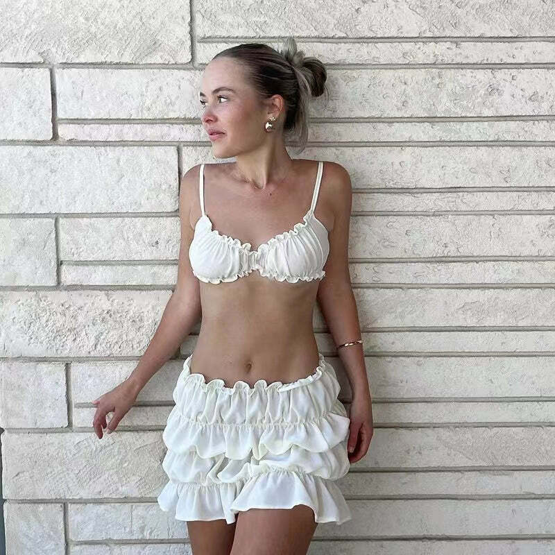 Iza Ruffle Skirt Set - Y2K Summer Grunge Outfit, 90s Fashion, Retro Style, Baby Tees, Y2