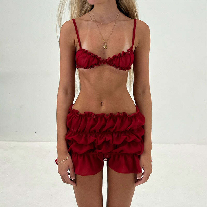 Iza Ruffle Skirt Set - Y2K Summer Grunge Outfit, 90s Fashion, Retro Style, Baby Tees, Y2