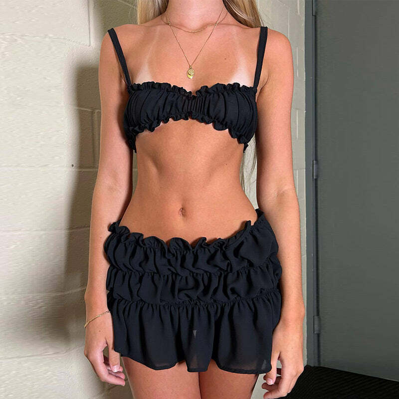 Iza Ruffle Skirt Set - Y2K Summer Grunge Outfit, 90s Fashion, Retro Style, Baby Tees, Y2