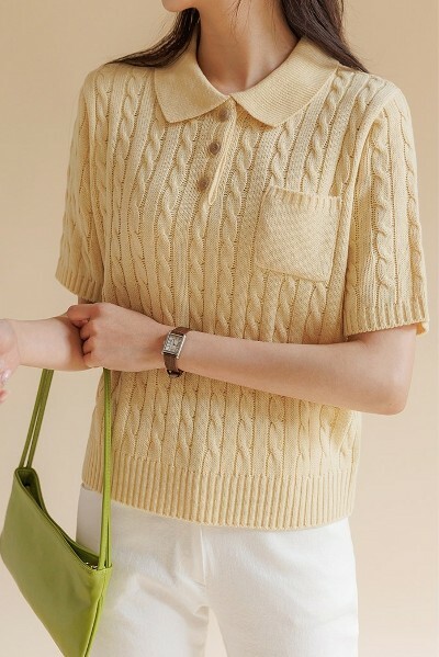 Jackey Twisted Collar Short Sleeve Knit - Y2K Summer, 90s Grunge, Retro, Pastel Goth, Y2K Club
