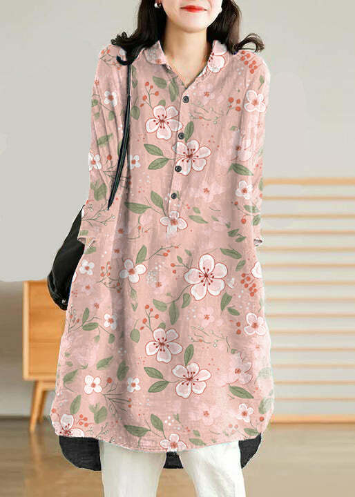 Jade Blue-Flower Linen Shirt Dress - Y2K Summer, 90s Grunge, Retro Style, Y2K Party Outfit
