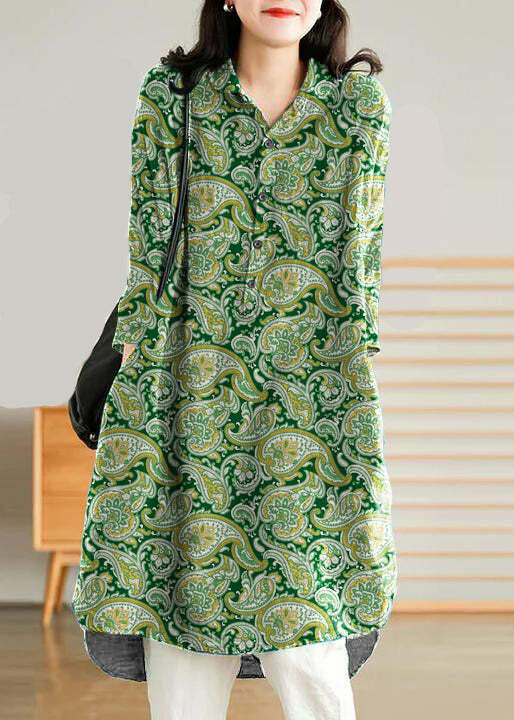 Jade Blue-Flower Linen Shirt Dress - Y2K Summer, 90s Grunge, Retro Style, Y2K Party Outfit