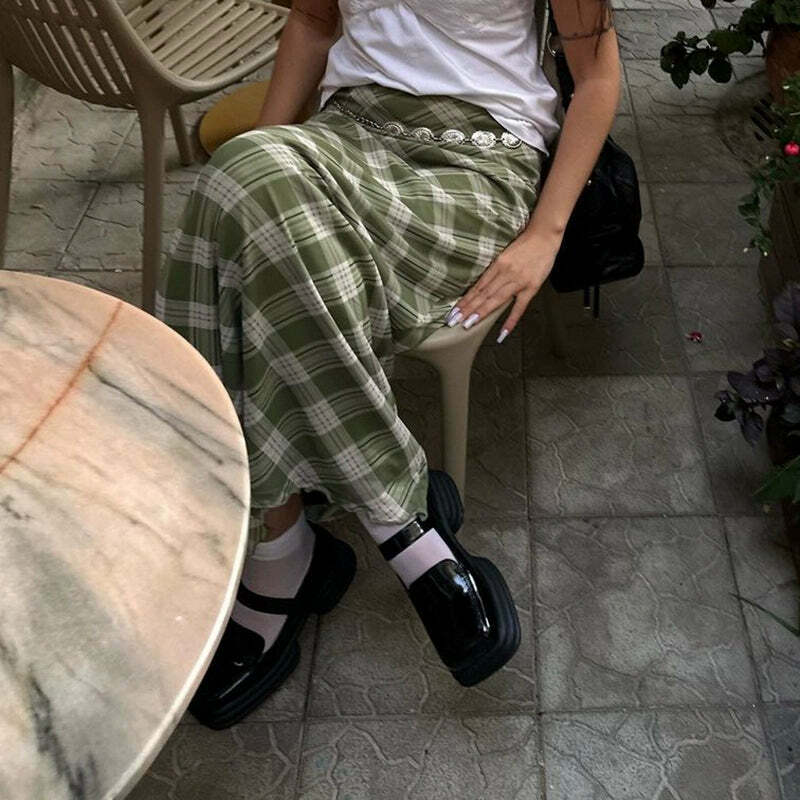 Jailey Plaid Maxi Skirt - Y2K Summer Grunge, 90s Retro, Pastel Goth, Y2K Party & Club