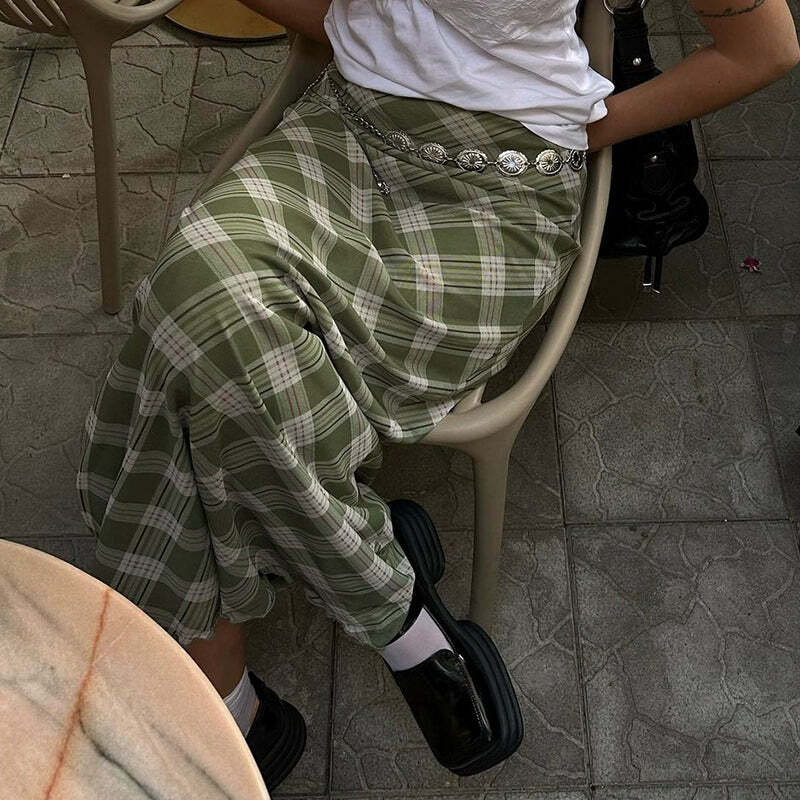 Jailey Plaid Maxi Skirt - Y2K Summer Grunge, 90s Retro, Pastel Goth, Y2K Party & Club