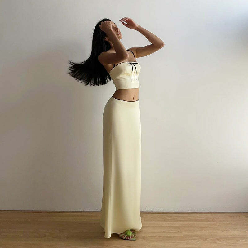 Jaycee Satin Maxi Skirt Set - Y2K Summer, 90s Fashion, Grunge, Retro, Pastel Goth Outfits