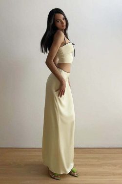 Jaycee Satin Maxi Skirt Set - Y2K Summer, 90s Fashion, Grunge, Retro, Pastel Goth Outfits
