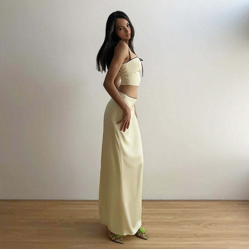 Jaycee Satin Maxi Skirt Set - Y2K Summer, 90s Fashion, Grunge, Retro, Pastel Goth Outfits