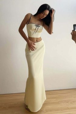 Jaycee Satin Maxi Skirt Set - Y2K Summer, 90s Fashion, Grunge, Retro, Pastel Goth Outfits