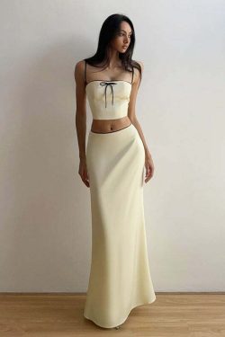 Jaycee Satin Maxi Skirt Set - Y2K Summer, 90s Fashion, Grunge, Retro, Pastel Goth Outfits