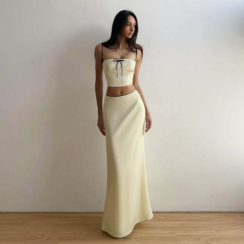 Jaycee Satin Maxi Skirt Set - Y2K Summer, 90s Fashion, Grunge, Retro, Pastel Goth Outfits