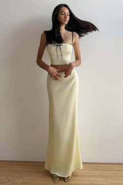 Jaycee Satin Maxi Skirt Set - Y2K Summer, 90s Fashion, Grunge, Retro, Pastel Goth Outfits