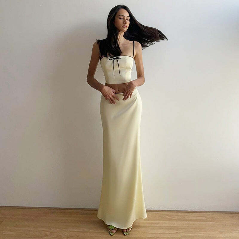 Jaycee Satin Maxi Skirt Set - Y2K Summer, 90s Fashion, Grunge, Retro, Pastel Goth Outfits